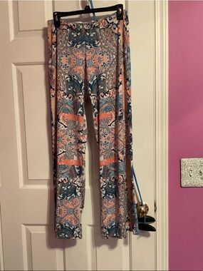 Paisley Wide-Leg Lounge Pants in Blue and Peach